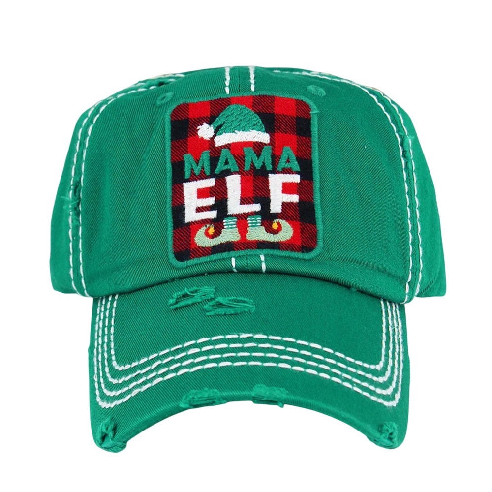 KBETHOS Mama Elf‎ Embroidered Distressed Green Baseball Cap
